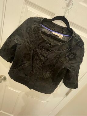 DKNY Jeans Women’s M Black Floral Embossed Button Front Jacket Blazer